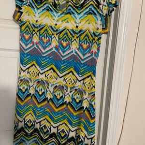 Madison Yellow, Teal & Black Abstract Print Dress